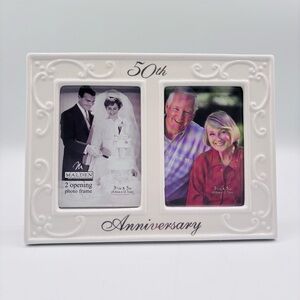 50th Anniversary White Ceramic 2 Photo Frame 3.5x5 Malden International Designs